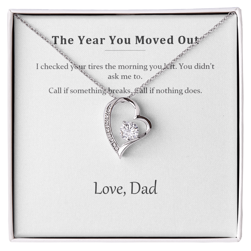 The From Dad message card necklace in its open gift box