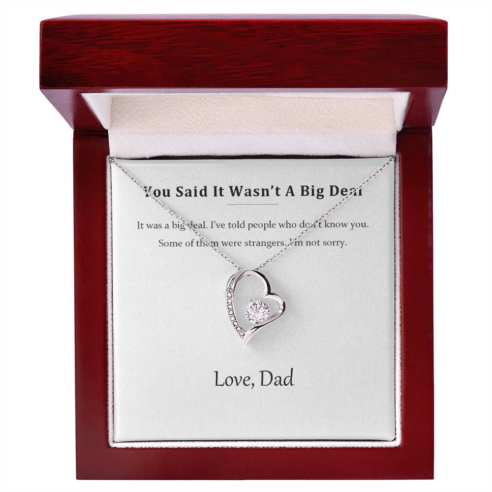 Silver heart necklace and message card in the mahogany-style luxury gift box