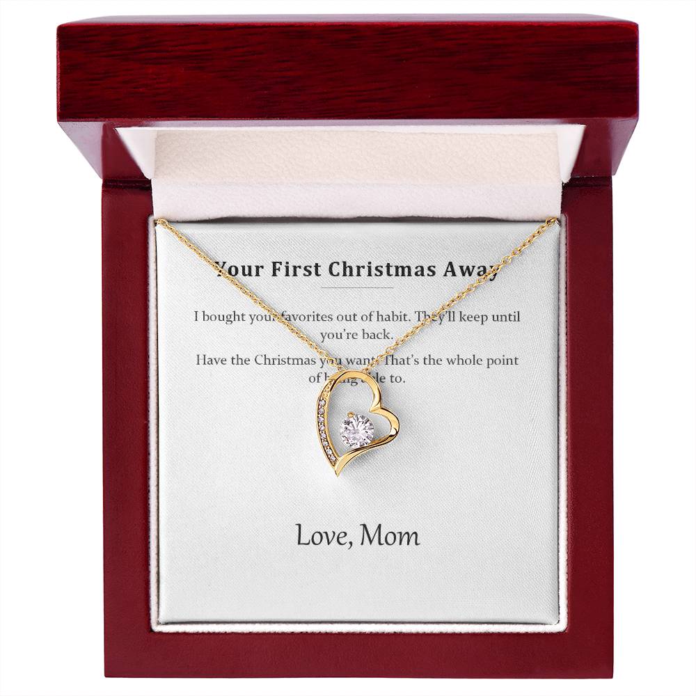 Gold heart necklace and message card in the mahogany-style luxury gift box