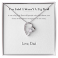 Silver heart pendant necklace on a printed message card reading You Said It Wasn't A Big Deal, in a white gift box